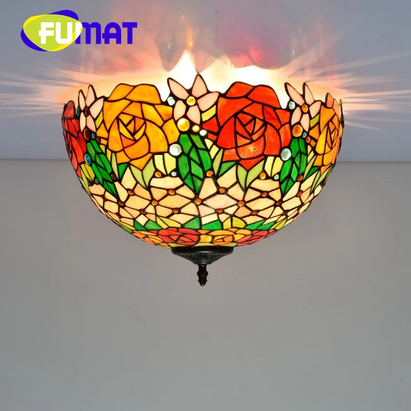 

FUMAT Tiffany Vintage style 16 inch stained glass gorgeous rose chandelier deco the dining room bedroom hallway ceiling light