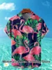 2023 Leaf and Flamingo Print Shirt For Men Hawaiian Casual Beach Short Sleeve Fashion Tops Male Blouse Summer Clothing 3