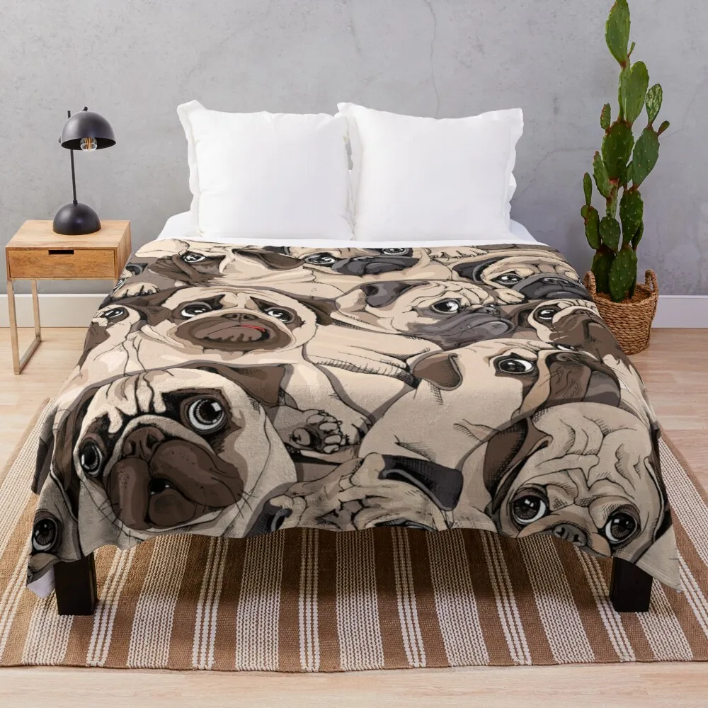 

Seamless pattern - Portrait of many pugs Throw Blanket Hair Blanket Thermal Blanket Thermal Blankets For Travel