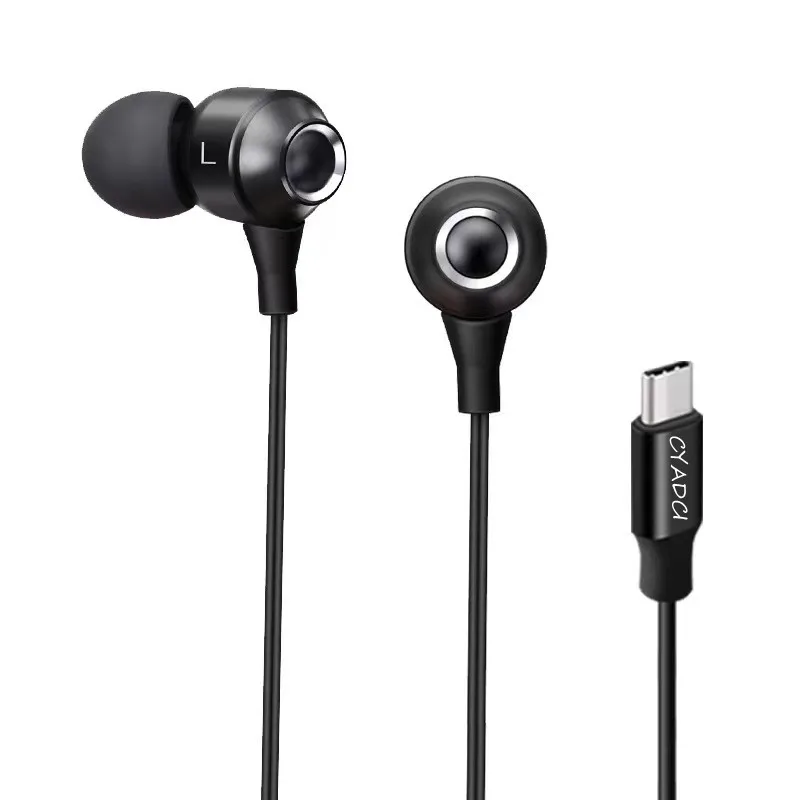 CYADCI Ear phones Headphone Wire Control With Microphone In-Ear Dynamic Black