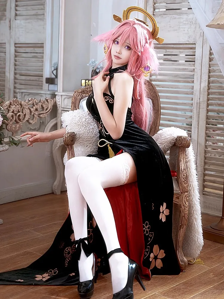 

Новая игра Genshin Impact Rose Yae Miko косплей костюм для девочек женское Повседневное платье комикс-con стиль костюм полный комплект в наличии