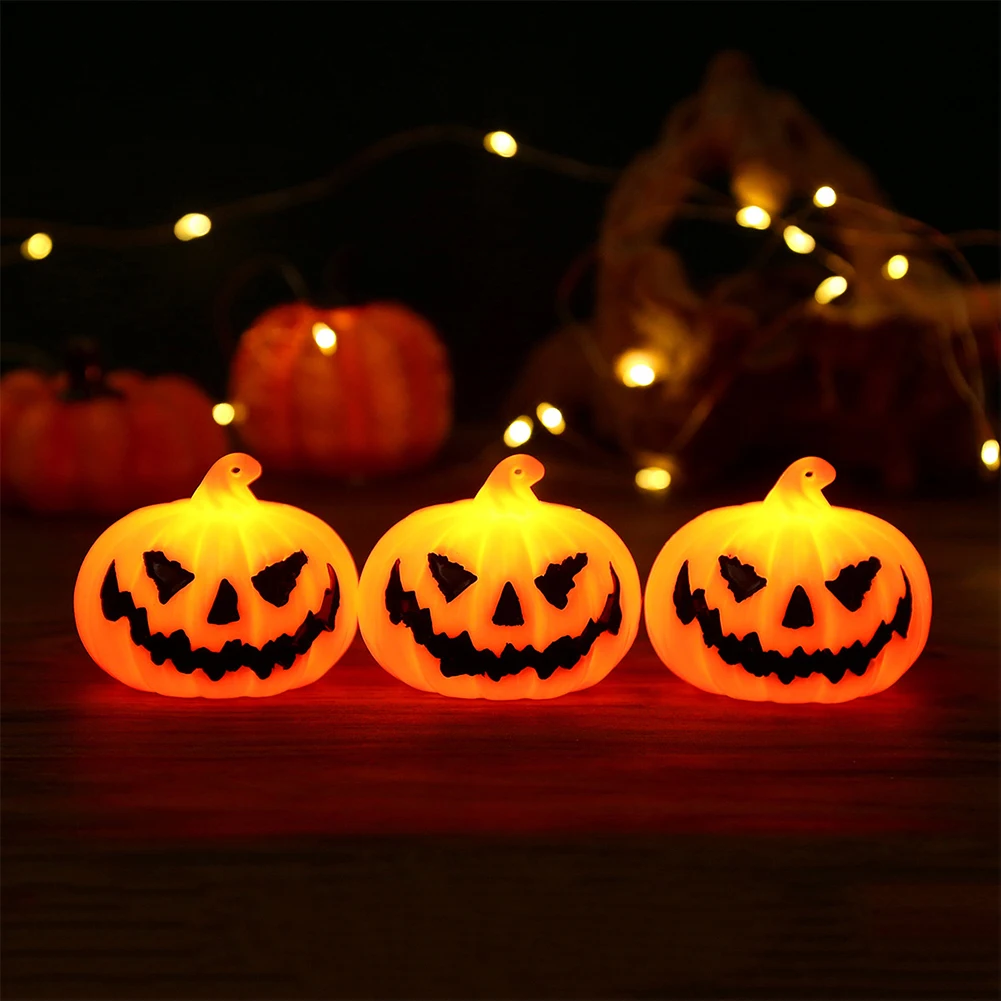 

3Pcs Round Pumpkin Lamp Festival Theme Halloween Horror Pumpkin Decor Mini Battery Powered Home Party Decorations
