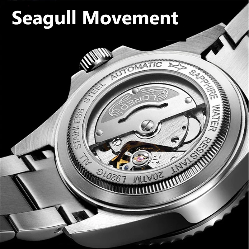 LOREO 20ATM Waterproof Automatic Watch for Men Luminous Sports Diving Date Mechanical Watches Seagull Movement Reloj Hombre mechanical watch diver watch