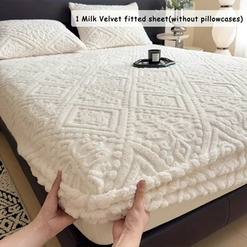 Housse de matelas moderne, couleur unie, chaude, épaisse et respirante, avec drap de lit sculpté, housse de protection adaptée à la chambre à coucher, nouvelle collection hiver 1