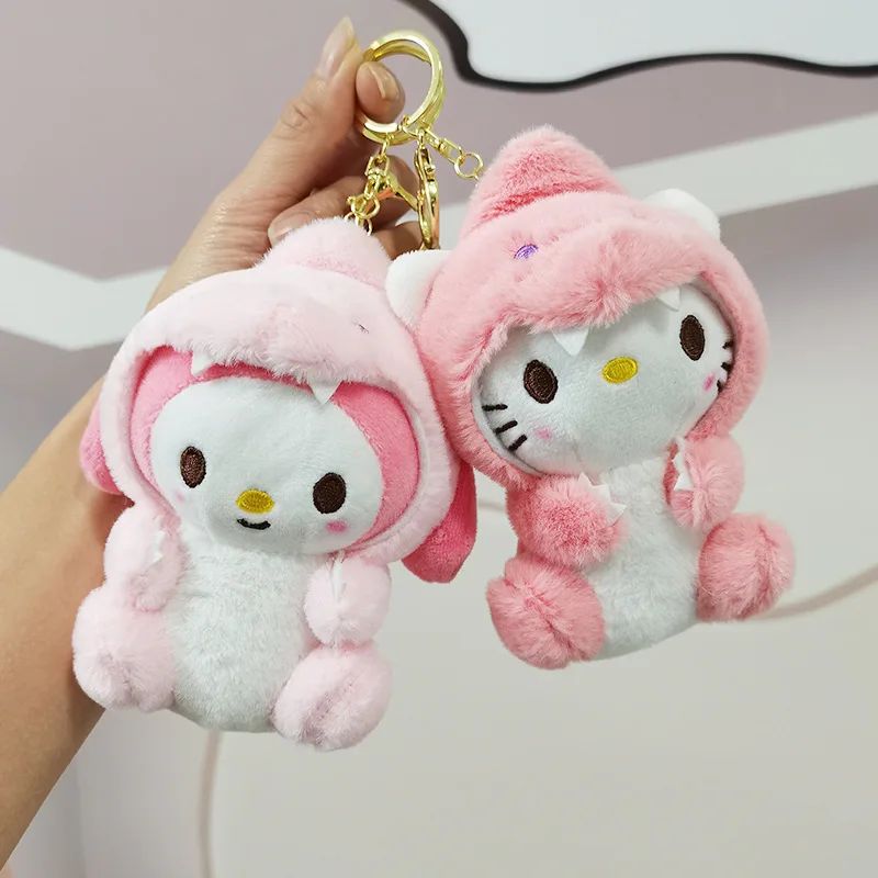 Sanrio Cross Dressing Cute Dinosaur Doll Pochacco Melody Kuromi Plush Keychain Birthday Gift for Women 2