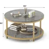 Round Coffee Table 33.5" Coffee Tables for Living Room High Glossy Faux Marble Top Modern Circle Table Sturdy Gold Metal 2
