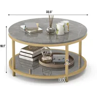 Round Coffee Table 33.5" Coffee Tables for Living Room High Glossy Faux Marble Top Modern Circle Table Sturdy Gold Metal 2