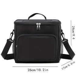 Insulated Reusable Lunch Bag with Adjustable Shoulder Strap - Large Size (Black meal bag)