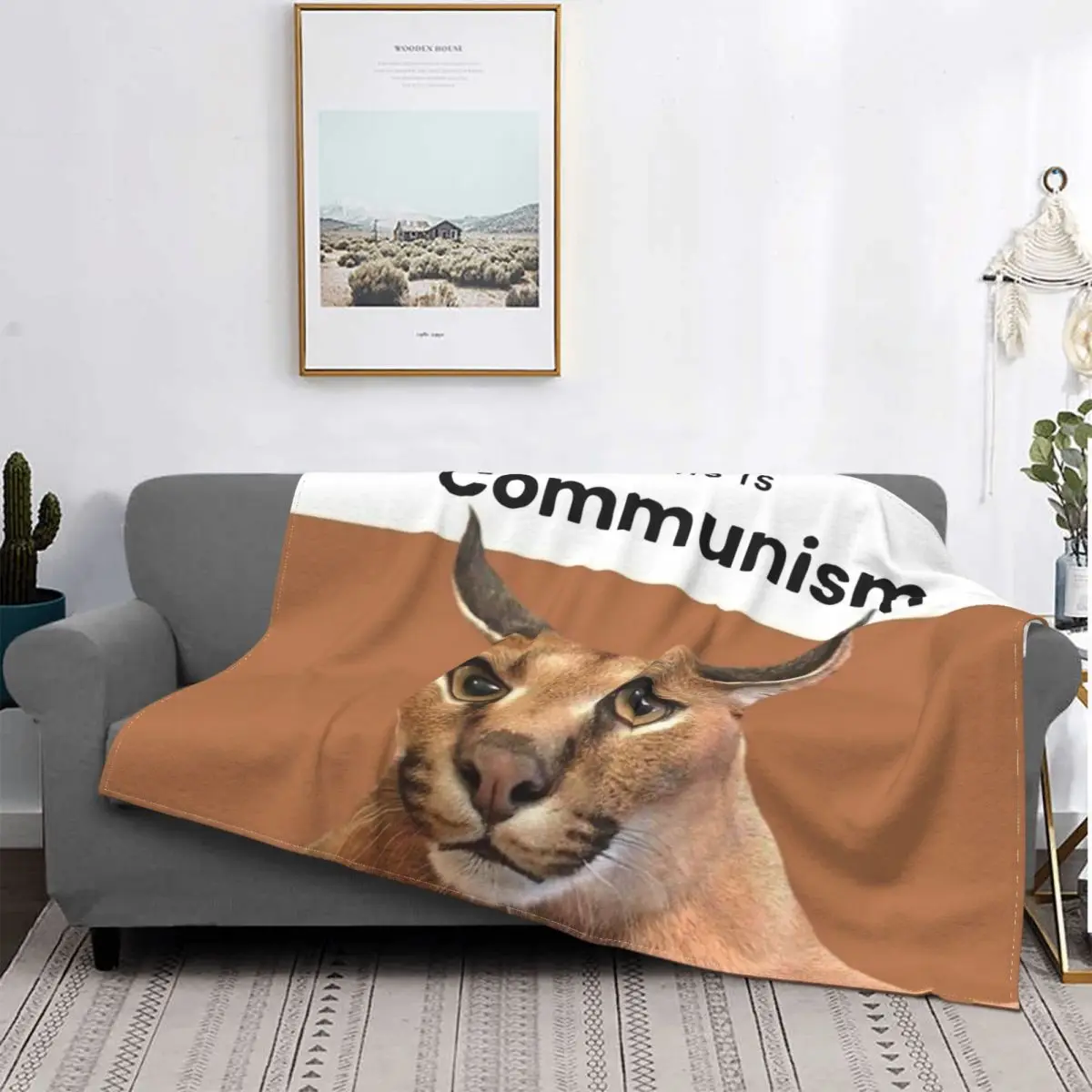 

Communism Floppa Knitted Blanket Funny Meme Wool Throw Blanket Bedroom Sofa Printed Lightweight Bedspreads