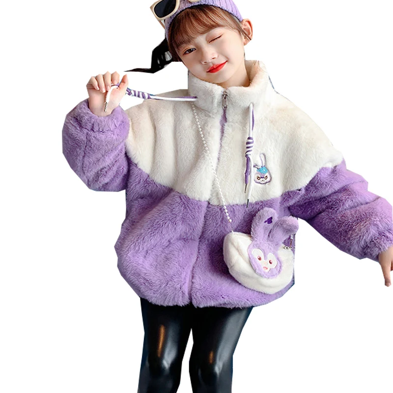 

Girl's Parkas winter fur coat cartoon Warmer wool coat fashion autumn winter children upset girl quilted jacket Clothes