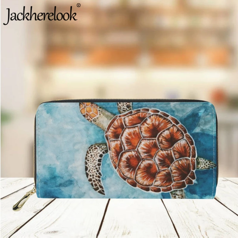 Jackherelook Fashion Trend Women's Wallet Hawaiian Style Sea Turtle Print Long Leather Purse Card Holder Ladies Clutch Money Bag