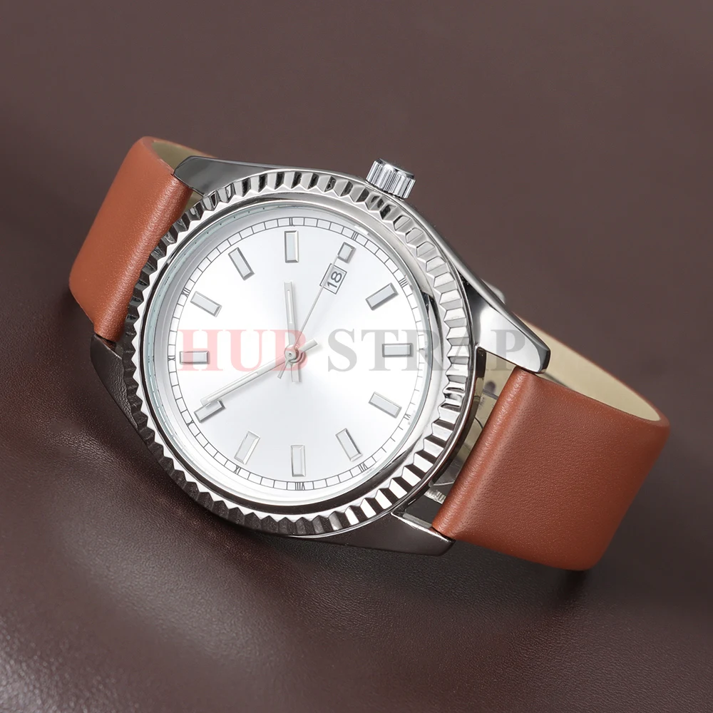 Elegant Genuine Leather Watch Strap with Silver Pin Buckle