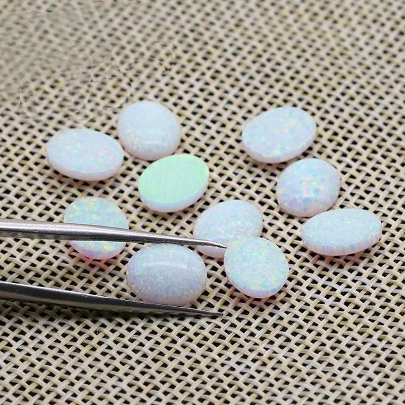 50pcs/Lot 2x3mm-10x14mm Oval Shape Loose Opal Stone Lab Created Flat Back Cabochon OP17 White Cabochon Opal Stones For Jewelry
