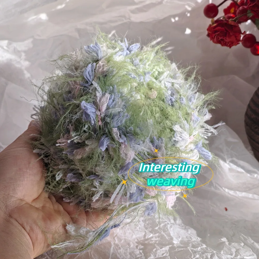 50g 포레스트 프리즘 핸드 믹스드 얀, 그린 애플 롱 벨벳 혼합 실, DIY 수공예품, 예를 들어 손으로 짠 스카프와 모자