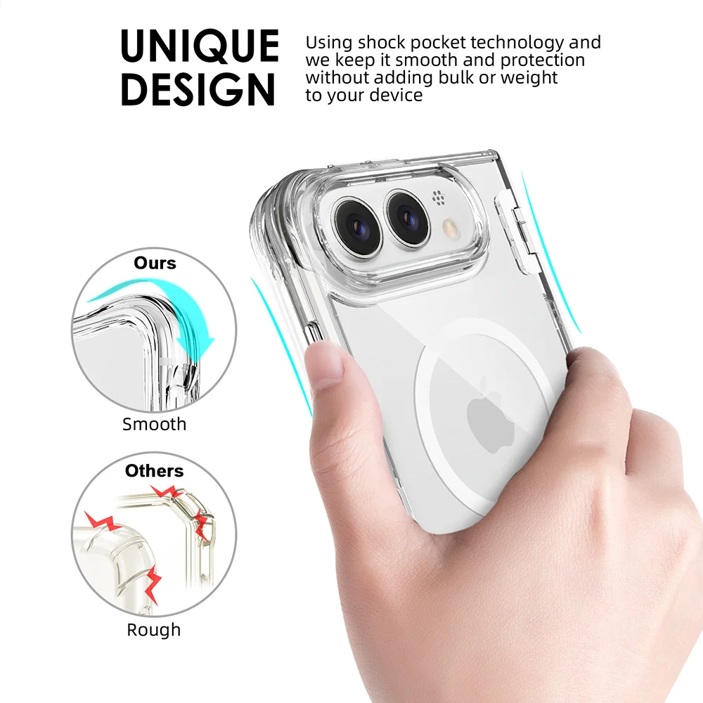 Crystal Clear Magnetic Phone Case with Magsafe Wireless Charging and Folding Bumper Cover