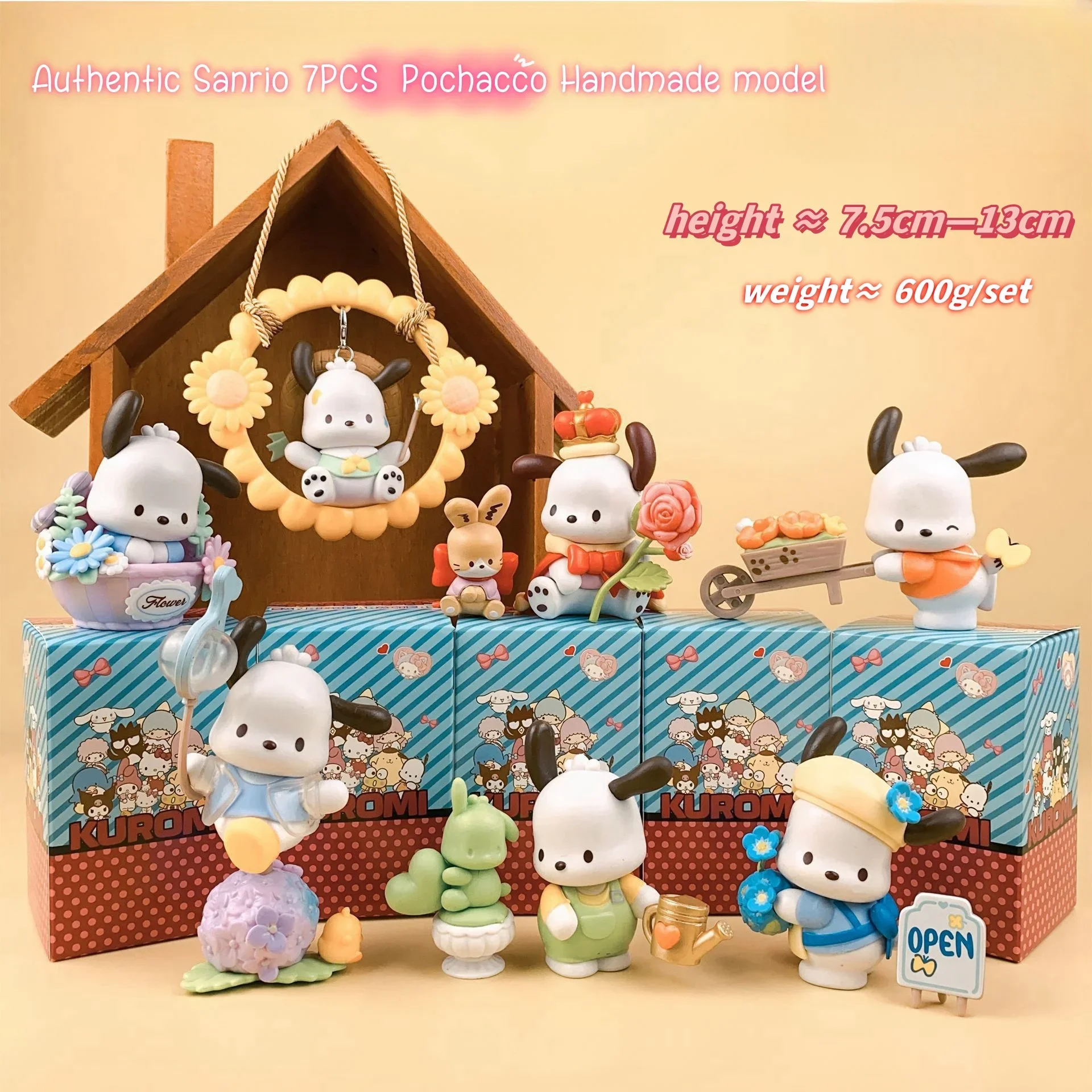Sanrio Pochacco Model Doll Pochacco Action Anime Figures Flower and Youth Series Doll Toys Esports Room Desktop Ornaments Gifts