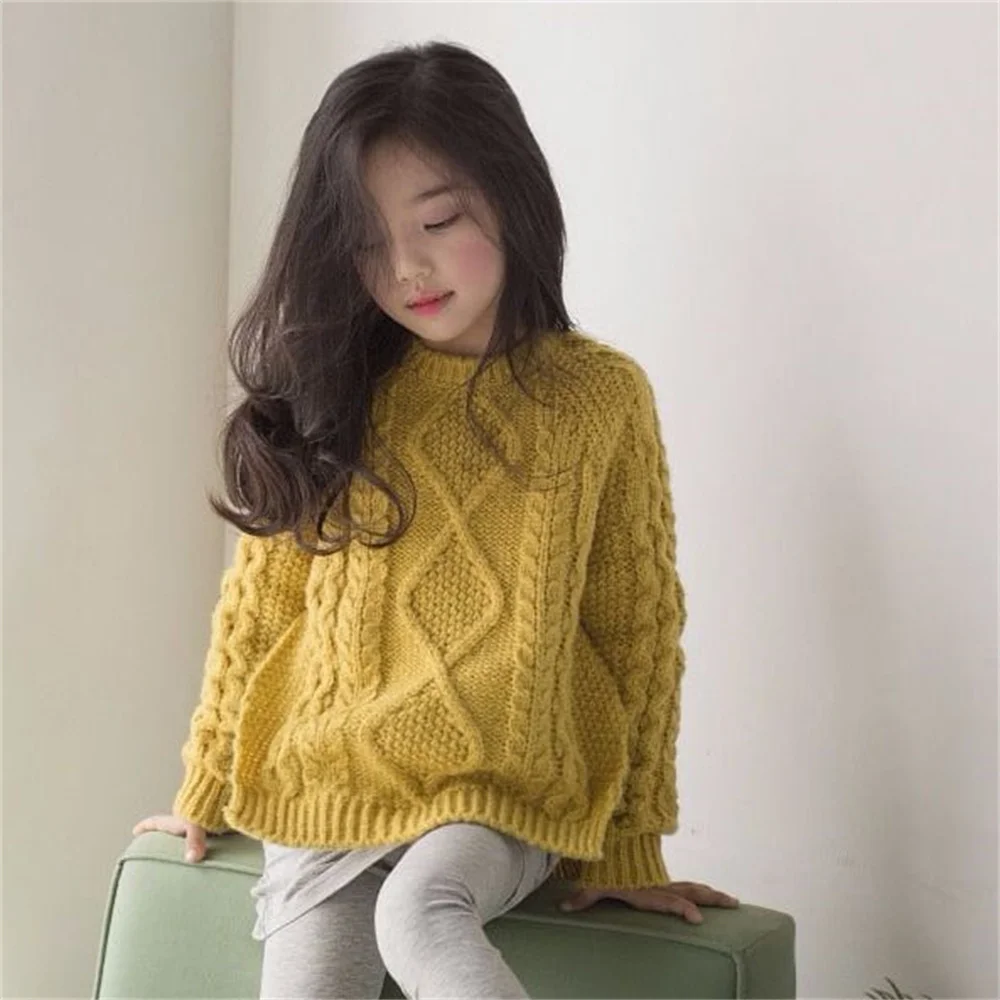

Children Kids Girls Clothes Turtleneck Sweater Knitted Teen Girl's Long Sleeve color Yellow 4 5 6 7 8 9 10 11 12 13 14 Years