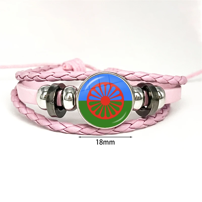 Gypsy Flag Romani Peoples Flag Leather Bracelets Glass Dome Snap Button Bracelet & Bangles Fashion Women Men Jewelry 2