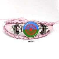 Gypsy Flag Romani Peoples Flag Leather Bracelets Glass Dome Snap Button Bracelet & Bangles Fashion Women Men Jewelry 2