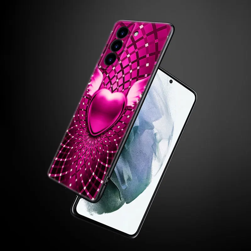 Pink Heart Circle Phone Case For Samsung Galaxy S22 Pro S21 S20 Ultra FE S10 Lite 5G S10E S9 S8 Plus Soft TPU Black Cover- S6b4175a3b0104a48b5b330e3c3d26e13c