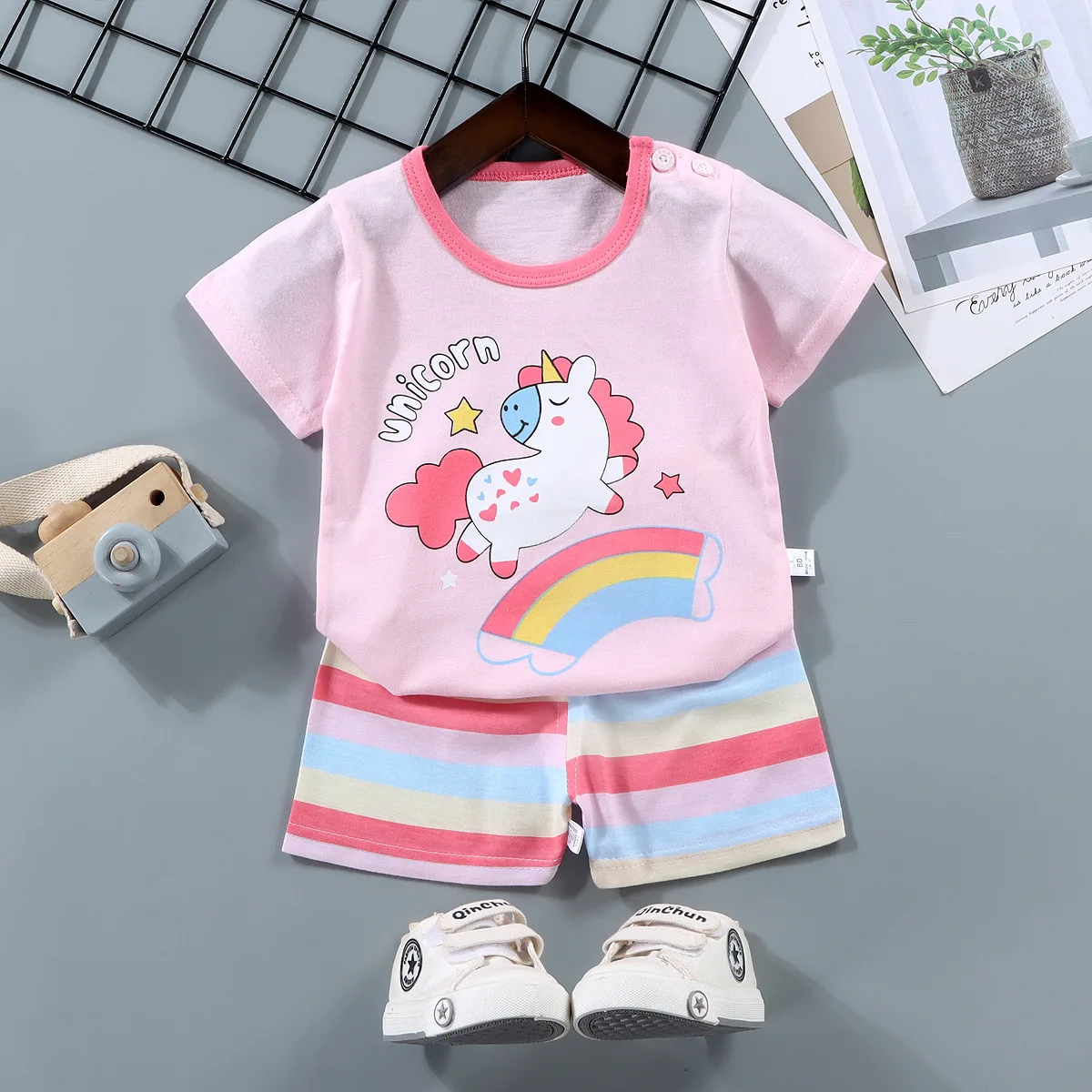 

Baby Boys Girls Cartoon Clothes Outfit Suit Cute Children Summer Cotton 1 2 3 Years Kids Boys Clothes Sets T-Shrit+Shorts