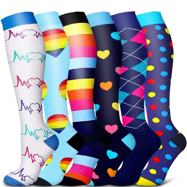 Men and Women Long Tube Compression Stockings Pressure Nursing Socks For Diabetes Varicose Veins Outdoor Sports Running Socks 6 pairs-NS019