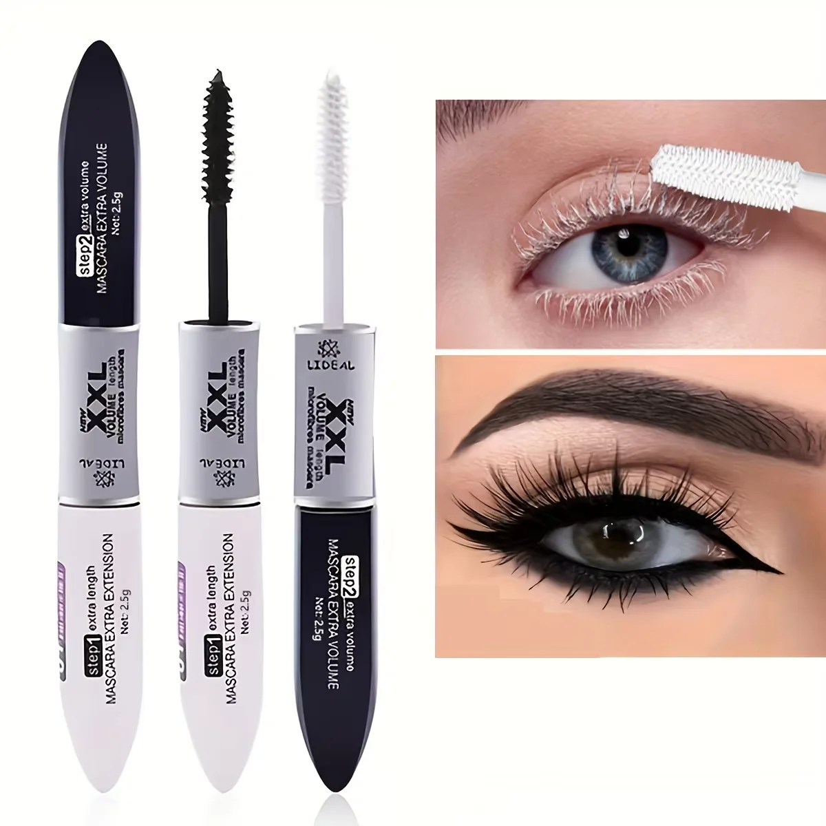 Two-head four-pronged eyebrow pencil eyeliner black and white mascara set waterproof long-lasting
