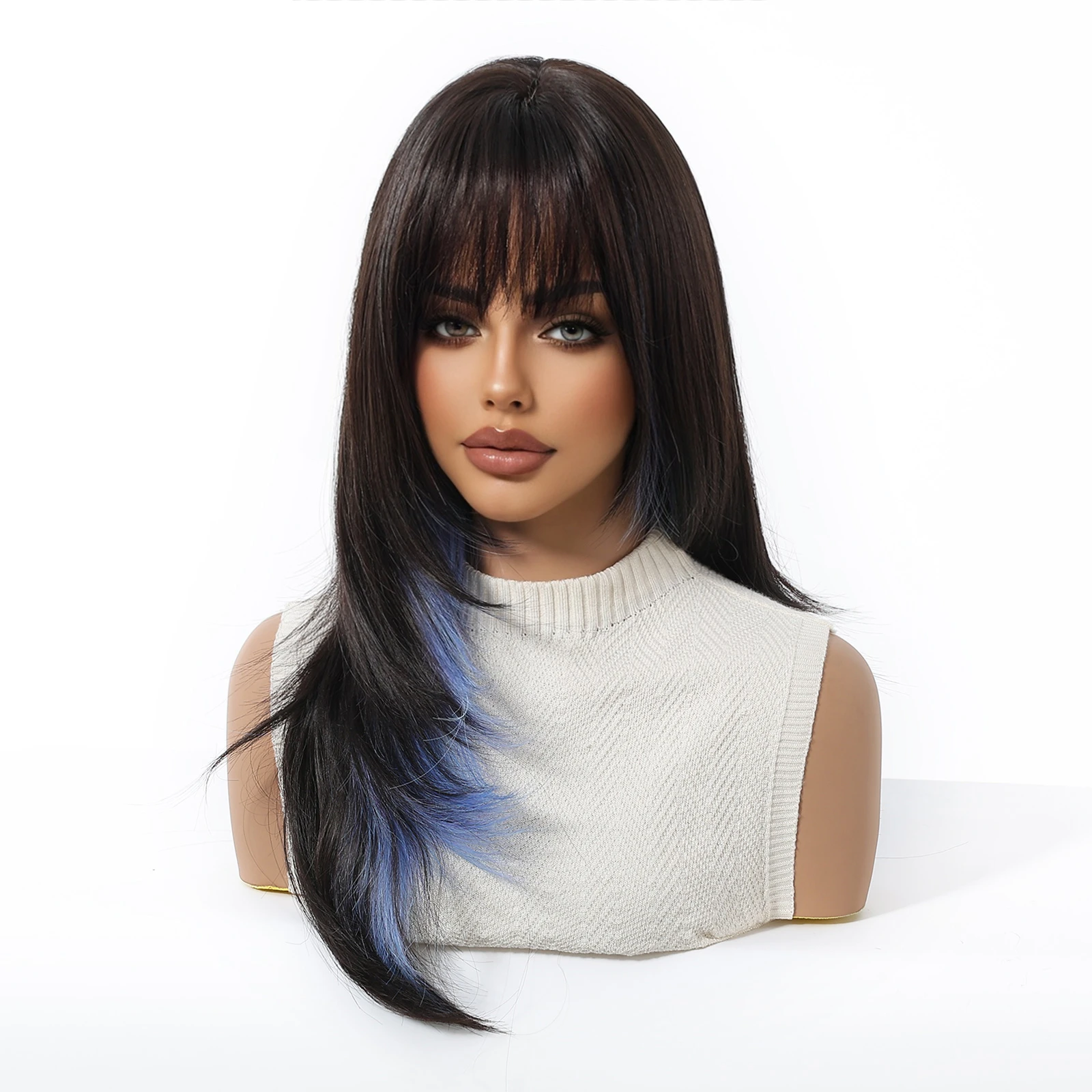 LOUIS FERRE Brown Mixed Blue Colorful Cosplay Halloween Wigs