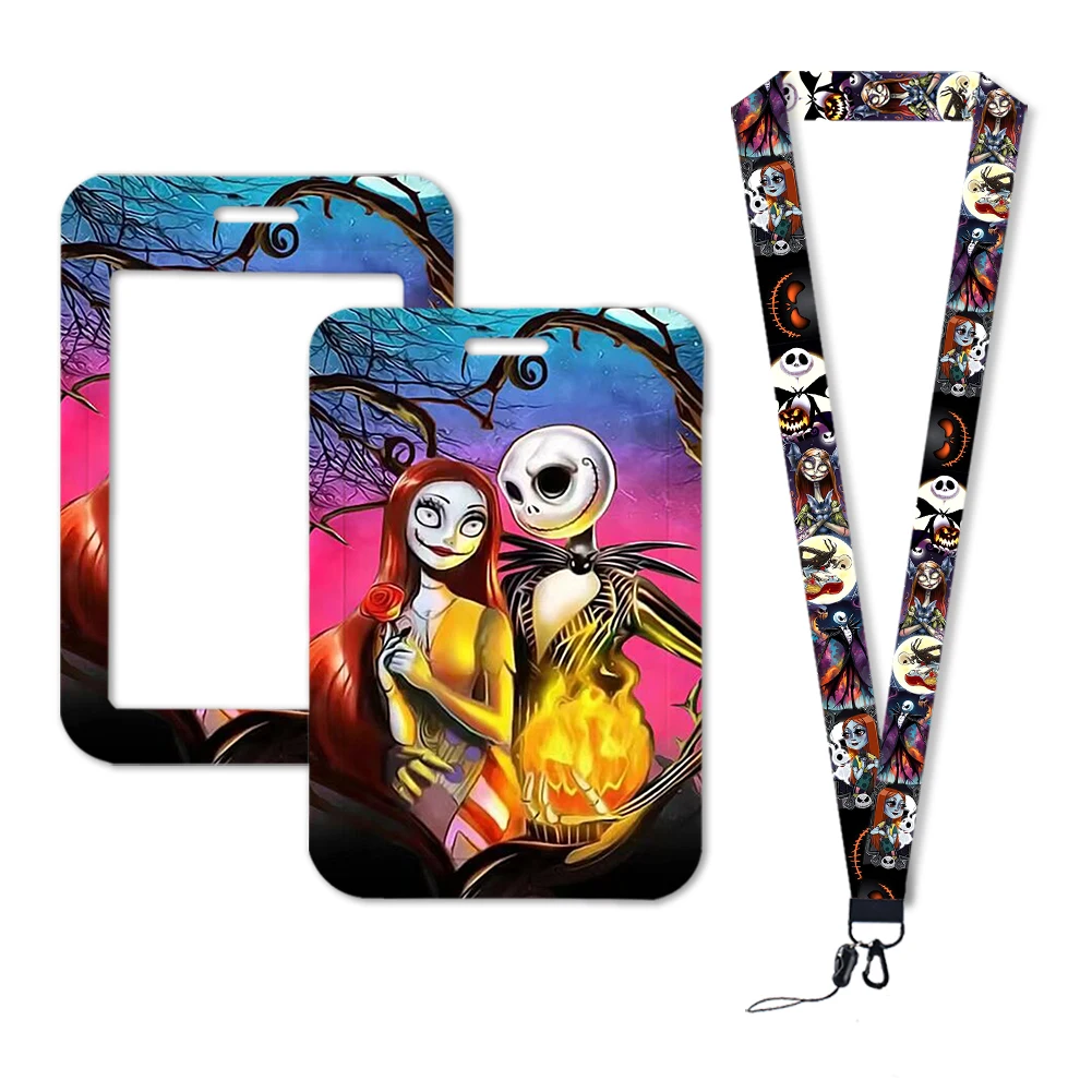 Halloween Disney Nightmare Jack Sally ID Credit Card Cover Personalized Bus Card Holder Boys Charm Badge Holder Lanyards Gift card case holder