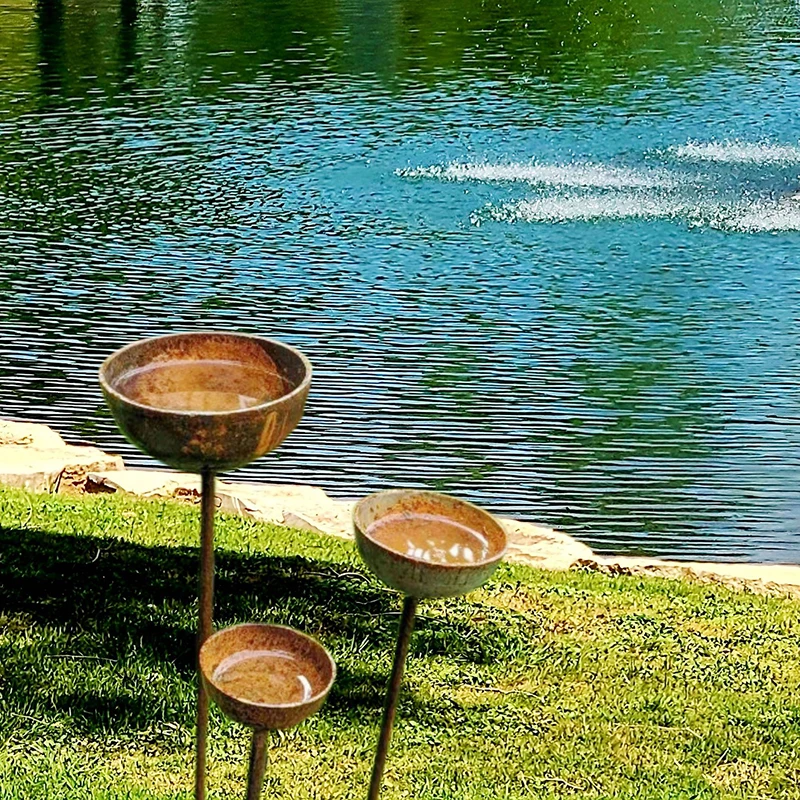Rain Collectors, Rusty Bird Feeder Set Of 3 For Outdoor Garden Decoration, Insect Watering Station