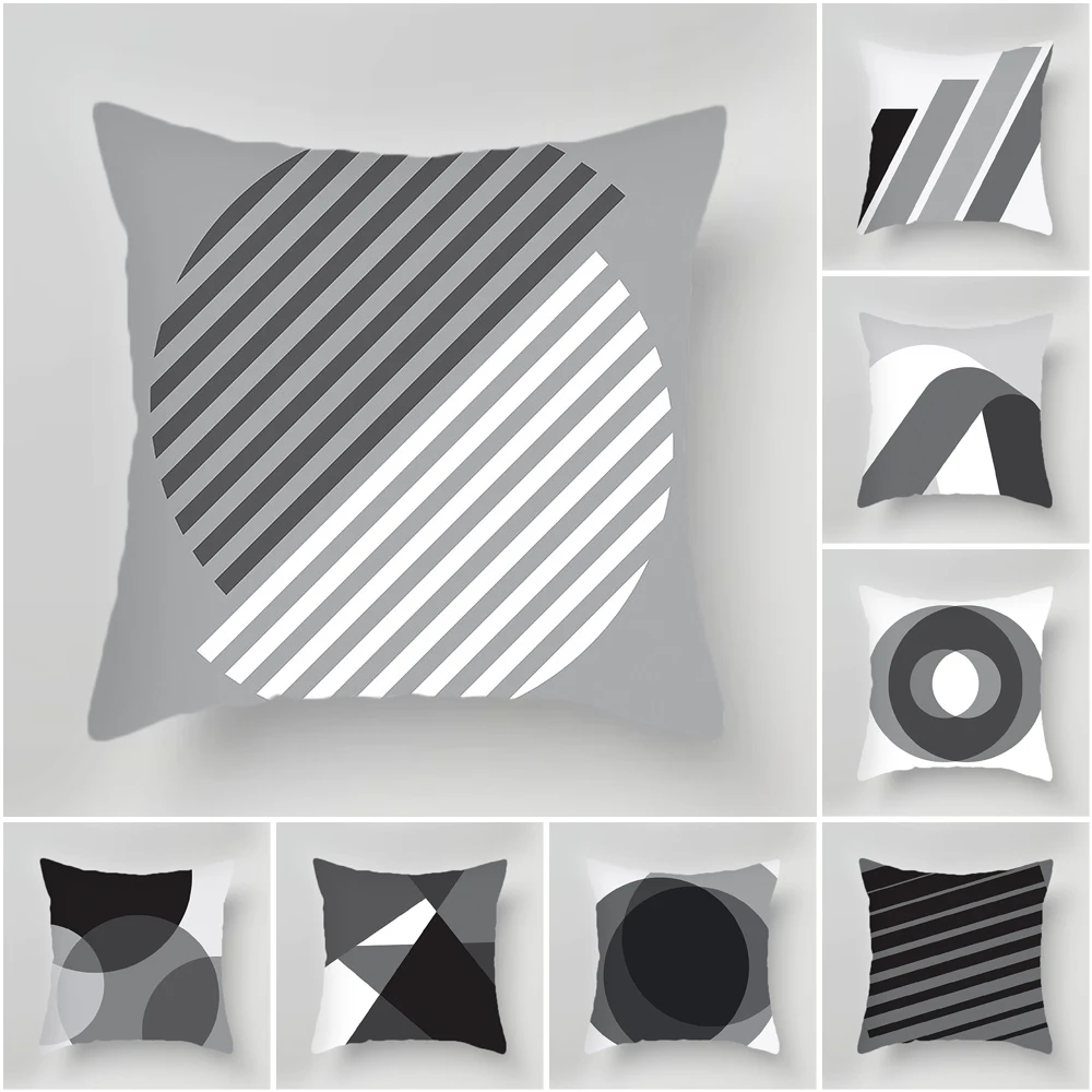 

Black and White Gray Geometric Series Home Decor Pillowcase Square Office Cushion Cover