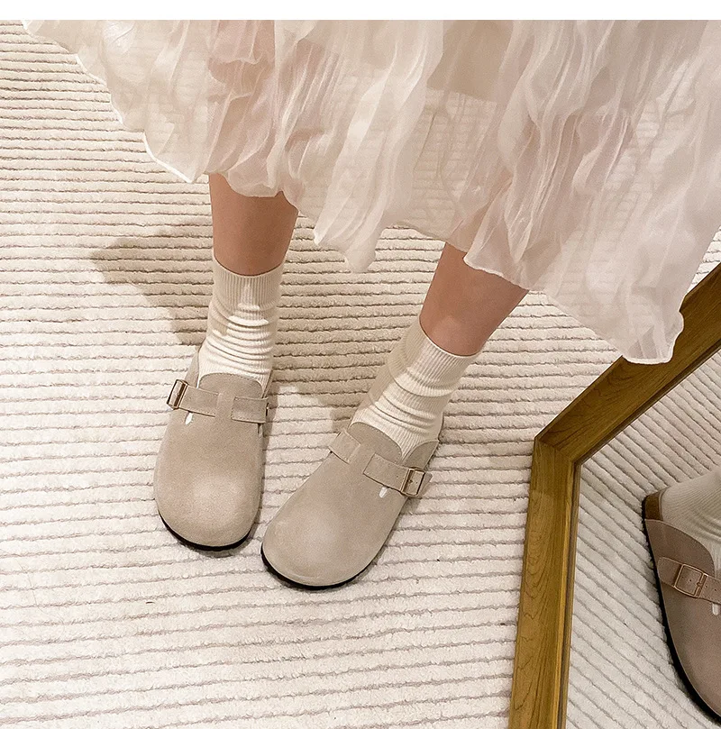 Women's Cork Clogs With Arch Support Adjustable Buckle Slippers_voghion.com