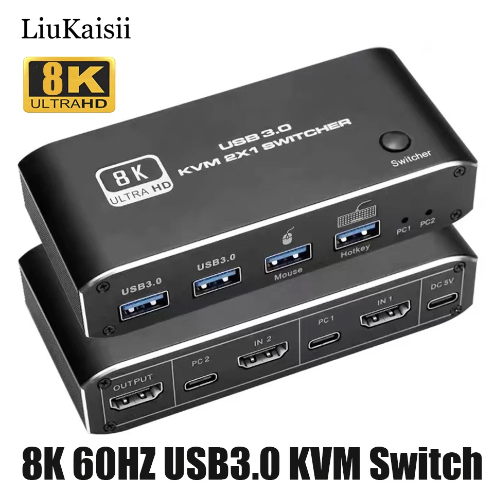 

USB3.0 KVM Switch 8K 60HZ &4K 120HZ HDMI USB KVM Switcher for Keyboard Mouse Printer 2 Computers Sharing 4pcs Device USB Hub
