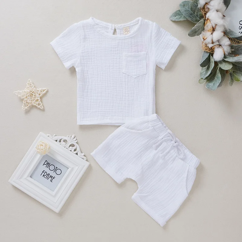 0-6 years old summer girl baby pit pattern sun printing solid color pullover 2022 new boy baby short-sleeved T-shirt shorts 2Pcs Baby Clothing Set best of sale