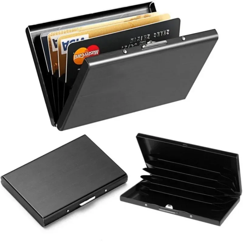 ID Credit Card Box Stainless Steel RFID Blocking Cards Organizer Case Holder 6 Cards Hold Available Business Card Storage Box card holder,credit card holder,photo card holder,desk card holder,postcard holder