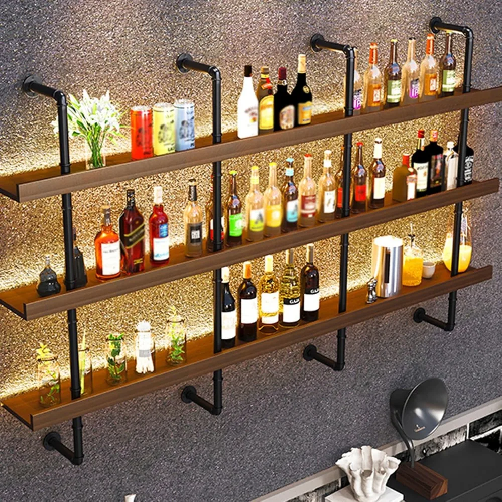 LED Wall-Mounted Wood Wine Rack 6