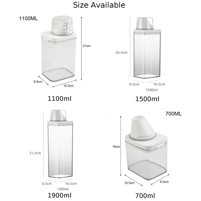700/1100/1500/1900ml Laundry Detergent Dispenser Refillable Laundry Washing Up Powder Container Soap Detergents Storage Box Lid 2