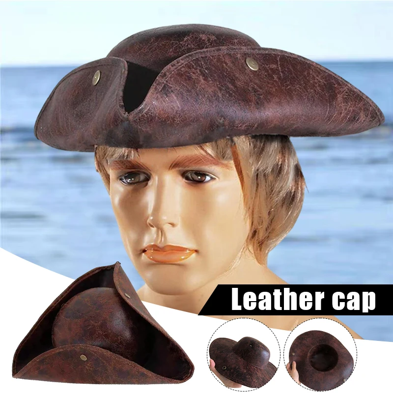 

Vintage Faux Leather Captain Hat Pirate Jack Cosplay Men Women Masquerade Party Panama Hat Western Cowboy Cap Halloween Props