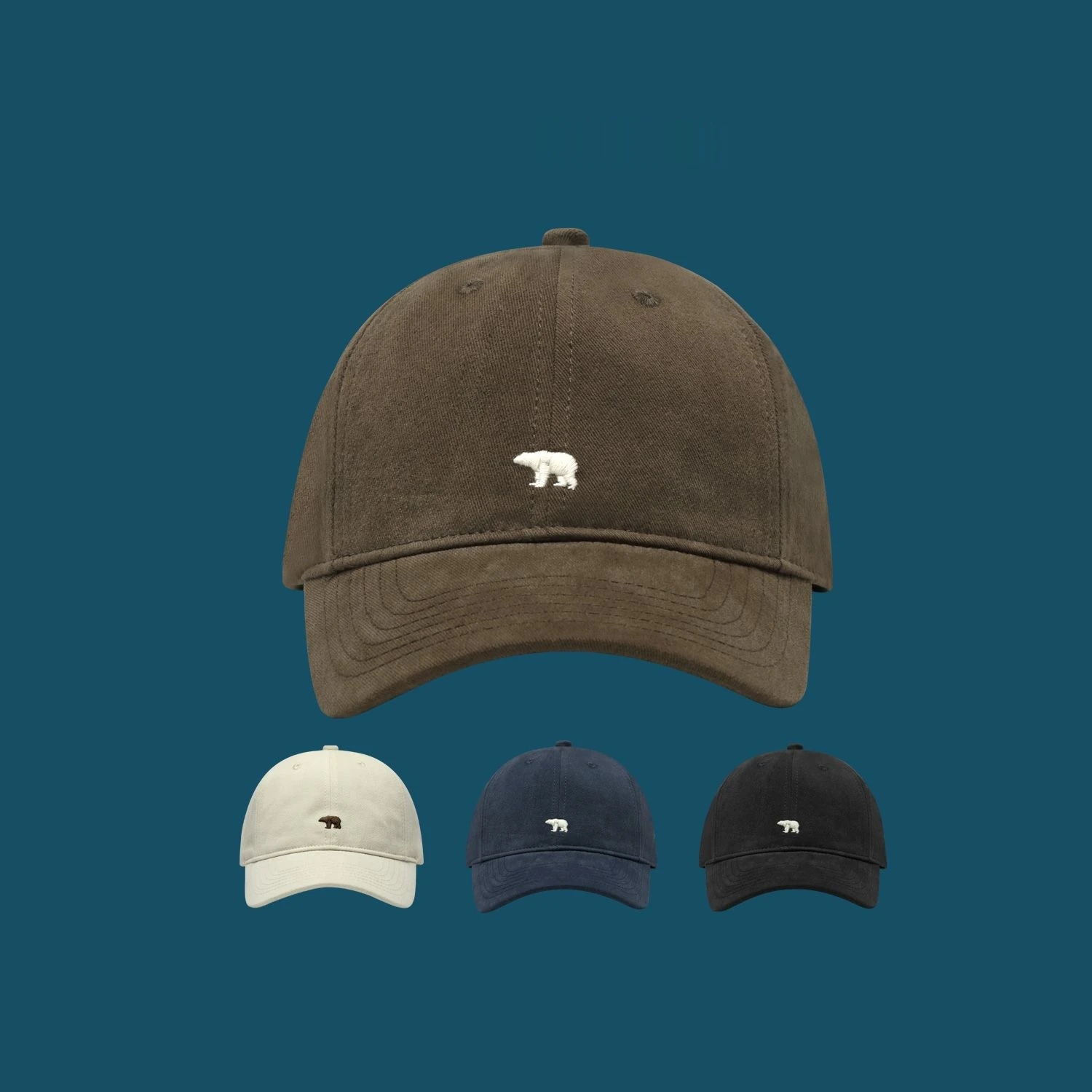 

New high quality polar bear embroidery woolen baseball cap female wide brim face small retro hat soft cap cap male fashion