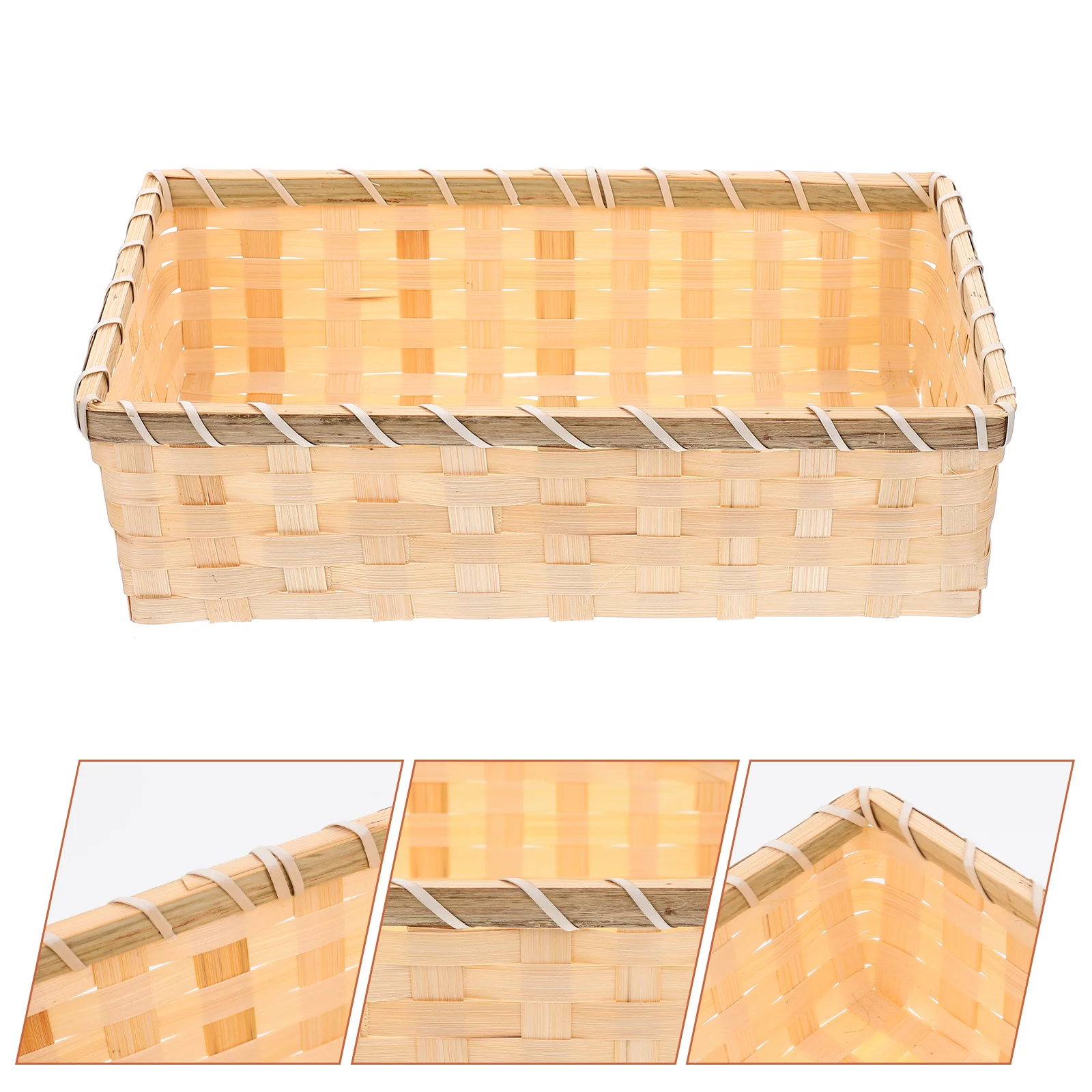 

Hand Woven Storage Basket Bin Rattan Wicker Basket Picnic Basket Snack Serving Tray Bread Fruit Sundries Storage Container