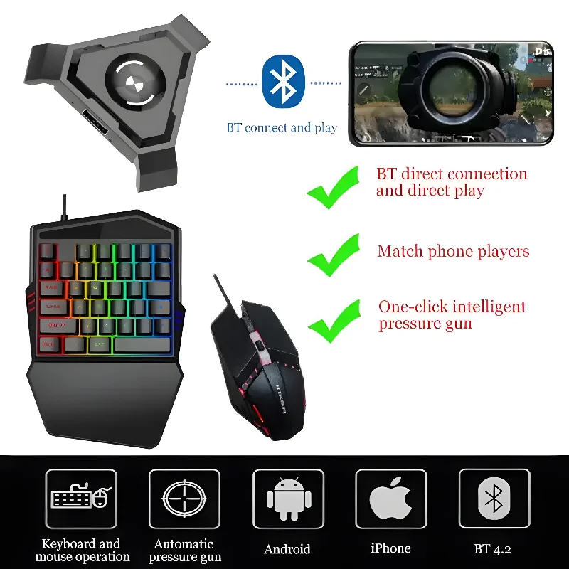 

PUBG COD CF FPS Gamepad P5 Phone Keyboard Mouse Connector Controller BT Gaming Adapter Converter Phone Connection Plug and Play