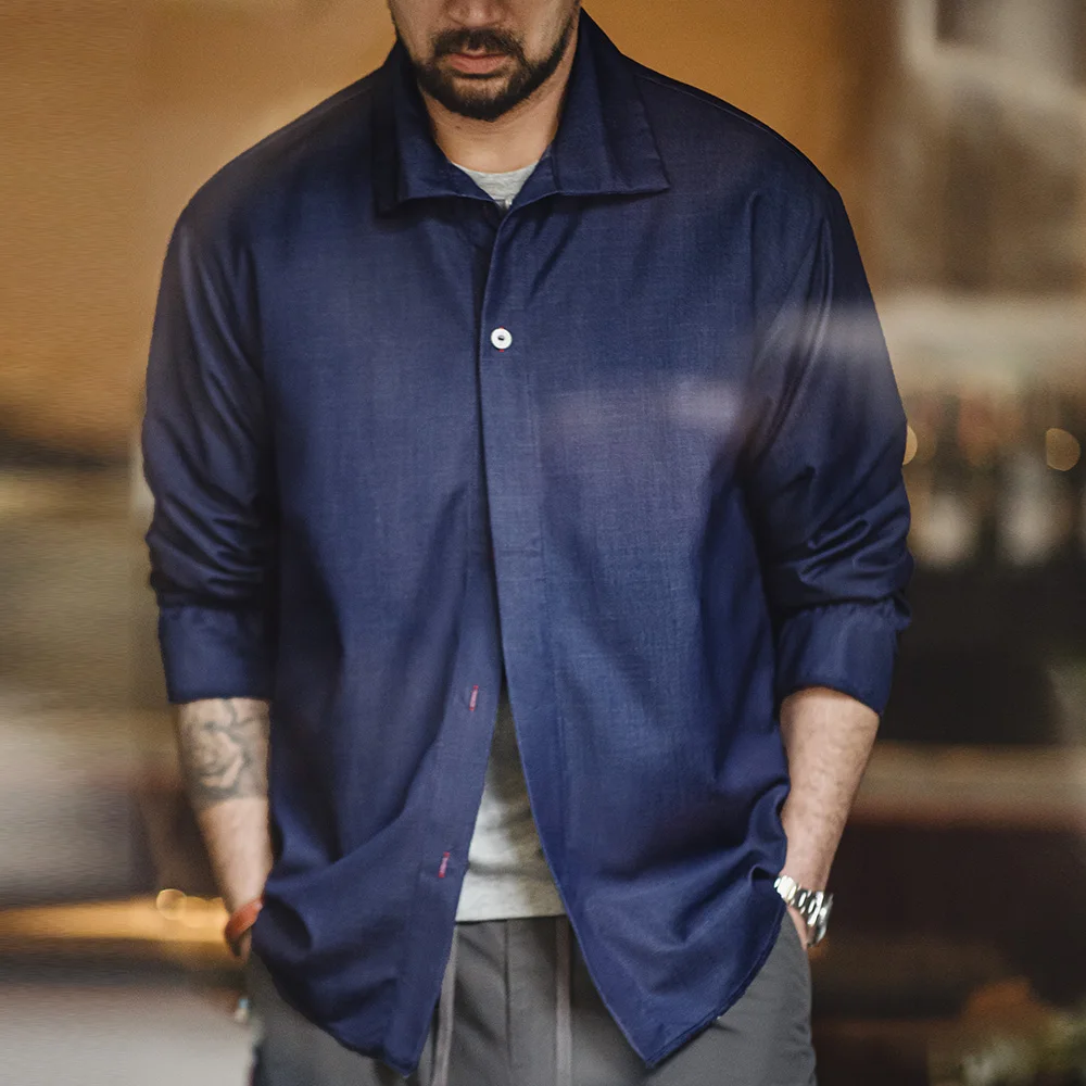 Shirt Set Maden Spring Vintage Blue Sets for Men Long Sleeve Shirts Loose Casual Straight Pants Mens Clothes Set Two Piece Plus Size Shirt