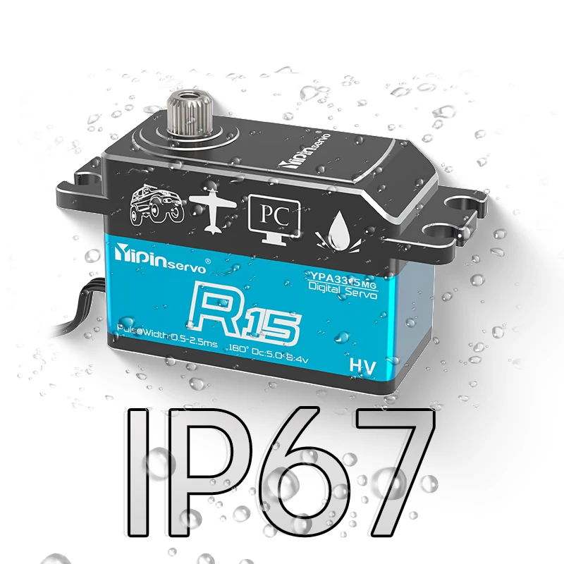 Servo RC Impermeabile 15kg, Alta Coppia, Ingranaggi Metallo, Corpo Corto, Digitale, 180°