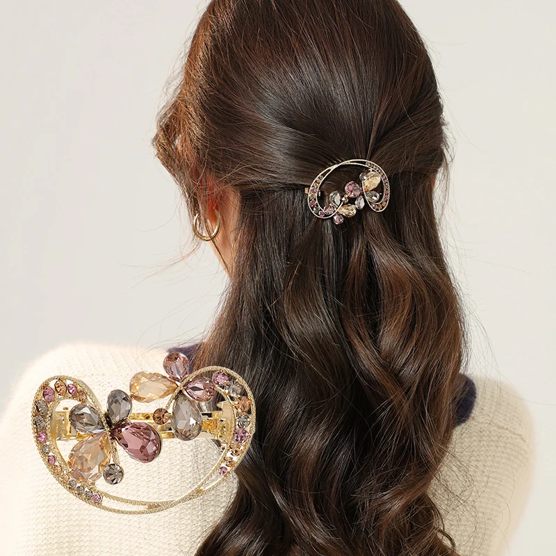 

CHIMERA Trendy Medium Butterfly Hair Barrettes Elegant Hollow-out Rhinestone Hair Clip for Women Ponytail Headdress Accessories