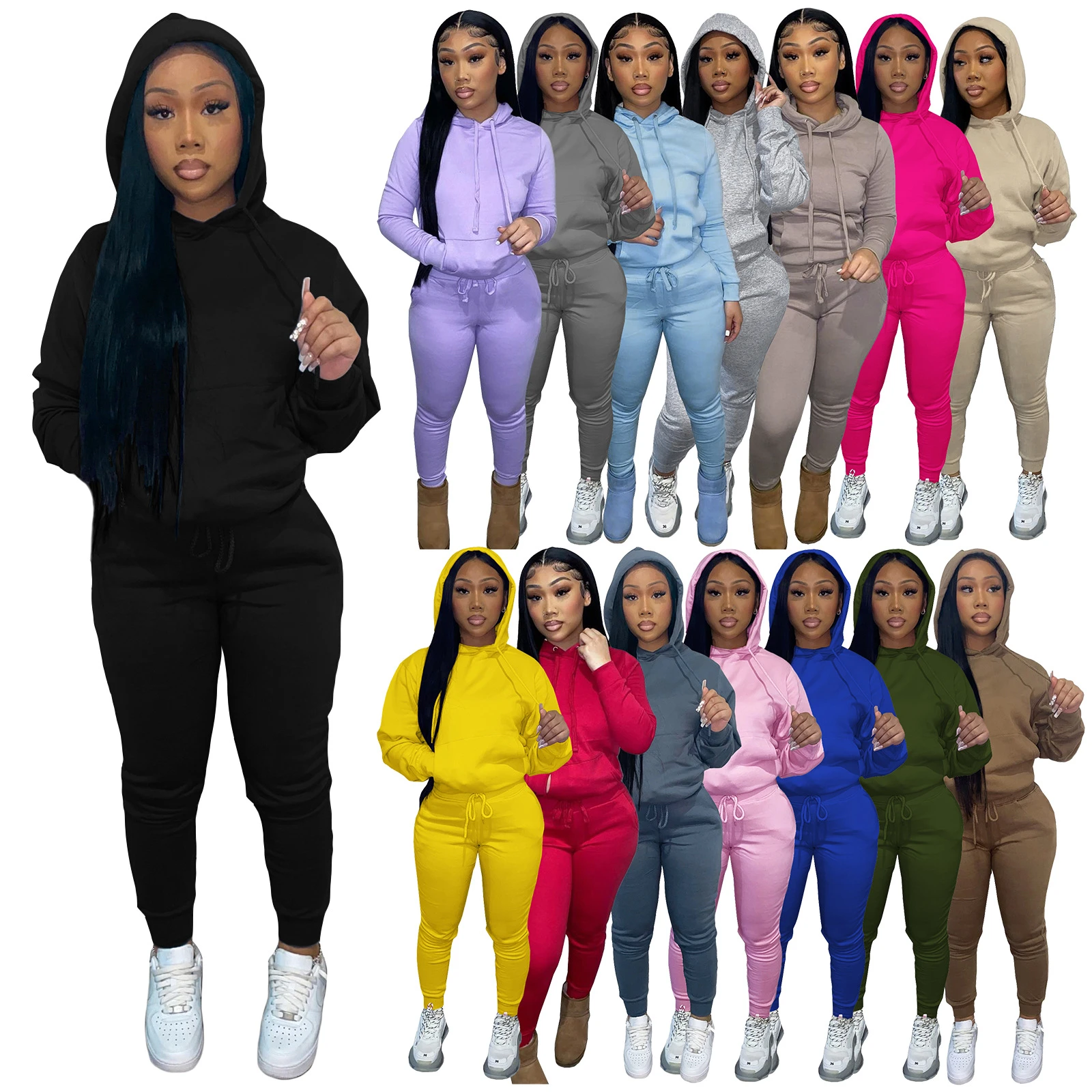 Sweatpants Hoodie Set Two Piece Thick Warm Ladies Track Suit 2 Piece Women  Winter Outfit Fleece Pant Sweatsuit Pullovers Hoodies| | - AliExpress