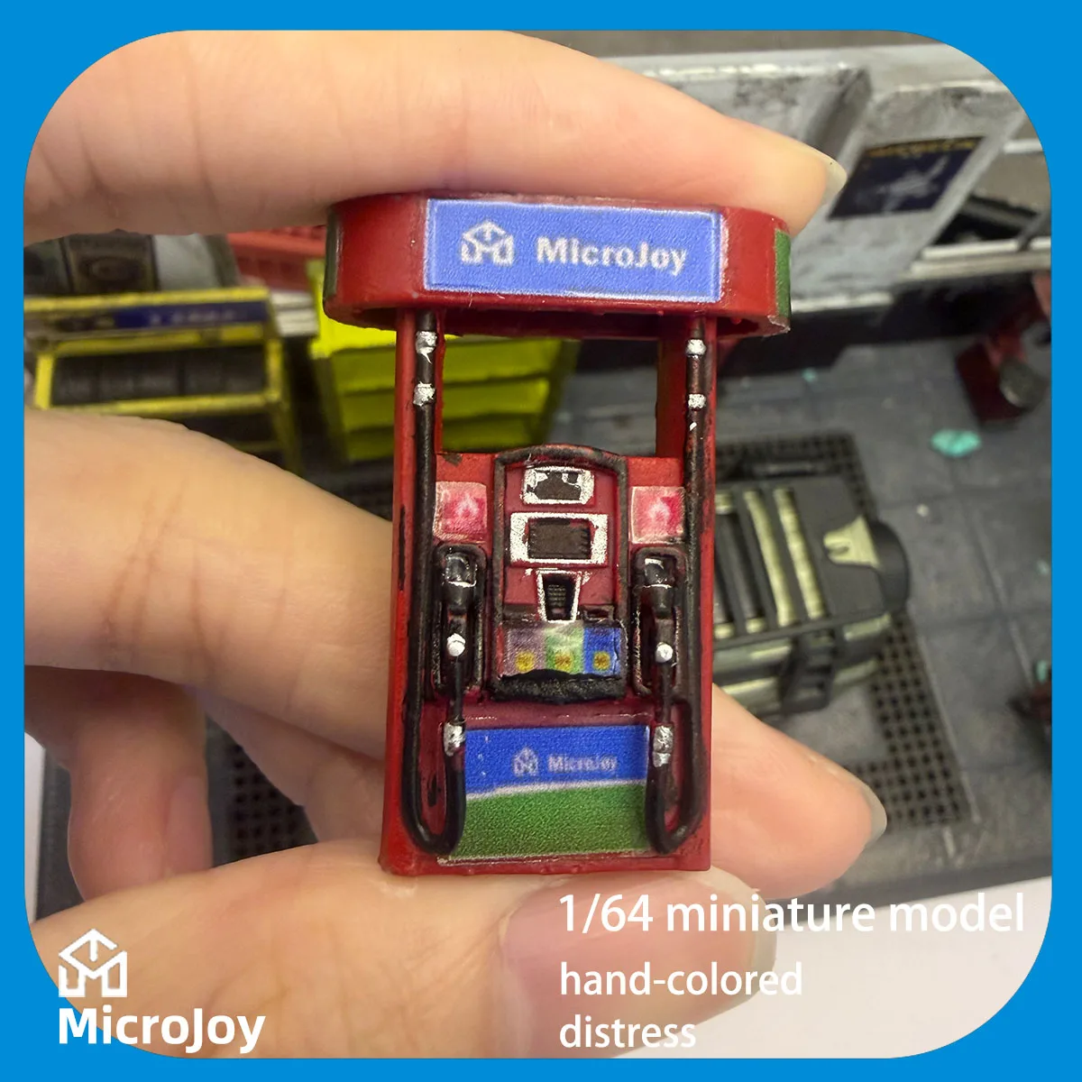 세부적인 장면: 1:64 스케일 미니어처 모델 주유소 연료 디스펜서 장식품, 빈티지 장식이 있는 자동차 모델 장면