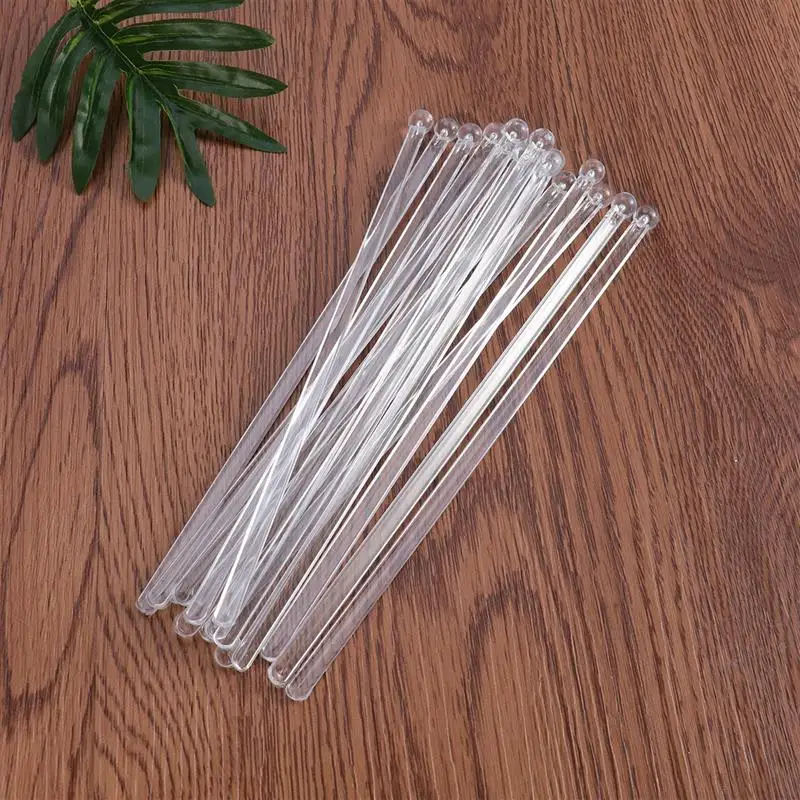 Cocktail Stirrers 100Pcs Transparent Round Plastic Ladle Swizzle Stick Mixing