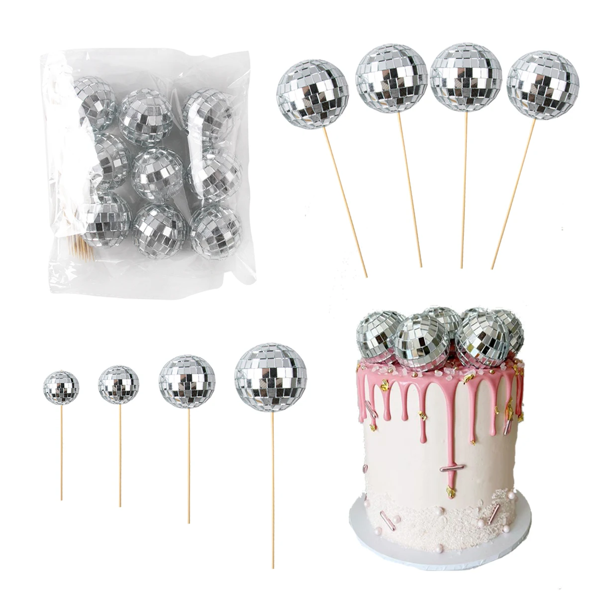 12uds Discoteca Pastel Toppers, 4 Tamaños Adornos Para Tartas Con Temática Disco Decoración Para Cupcakes Disco Para Tartas De Cumpleaños Recuerdos De Fiesta Temática De Los Años 70(Rosa