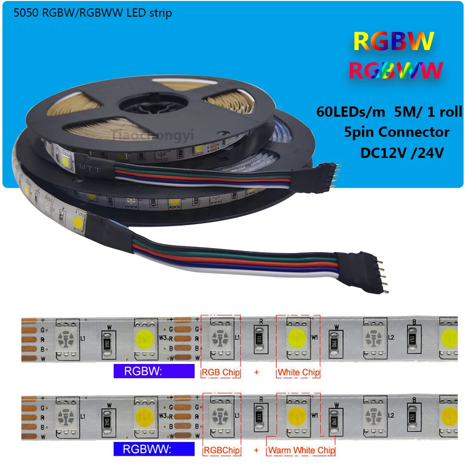 

5050 RGBW LED light strip RGBWW 60LEDs/m DC12V 24V Flexible LED Tape 5m 300LEDs