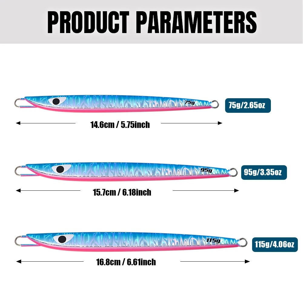 JIGGING PRO D3 Semilong Vertikale Metall Jig 75g 95g 115g Schnell Sinkende Jigging Köder Salzwasser Künstliche Angeln lockt Thunfisch Bonito – Detail 3